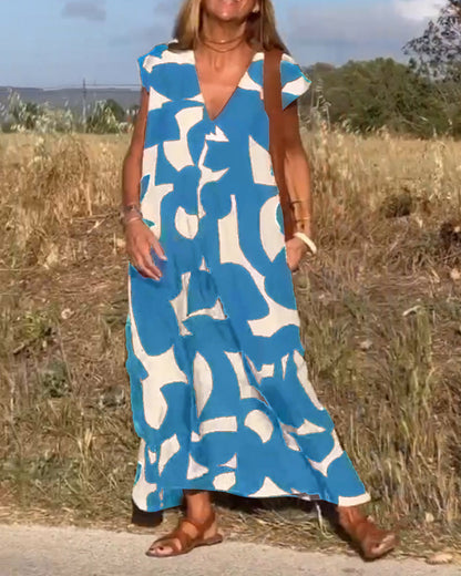 Sophie - V-hals Geprinte Maxi Jurk