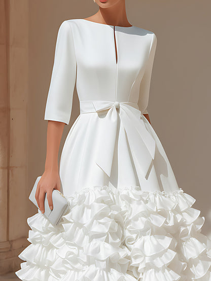 Dames Getailleerde Midi Jurk – Met Riem, Geschikt voor Lente en Zomer