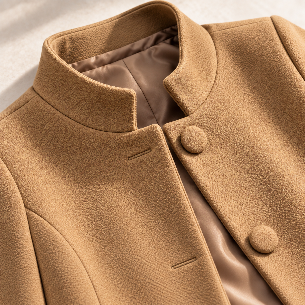 Dames Longline Jas met Staande Kraag en Taillenaad