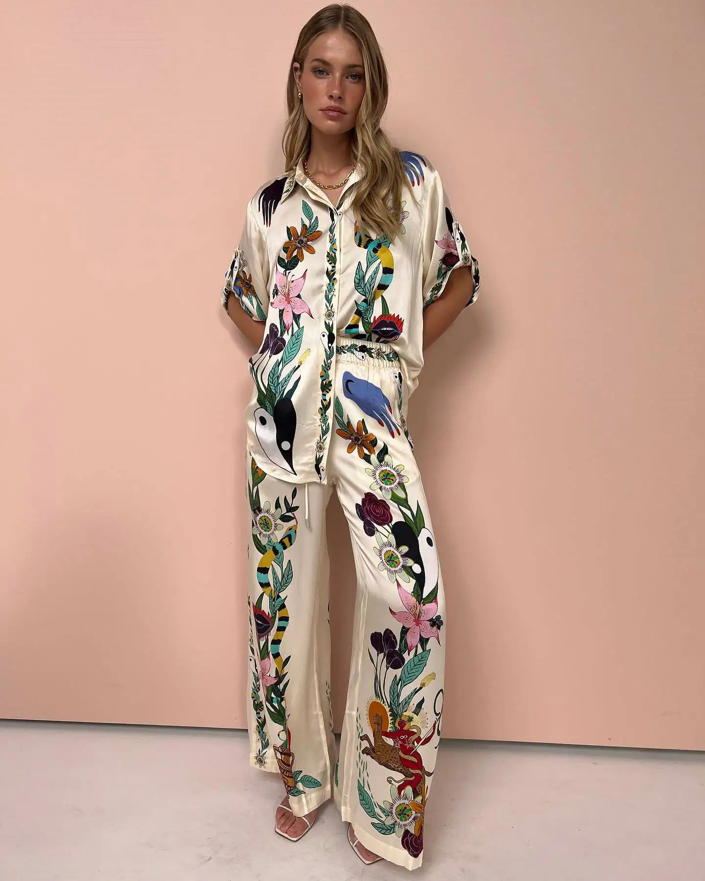 Dioraly - Satijnen Tweedelige Set met Print