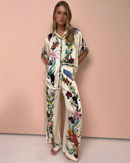 Dioraly - Satijnen Tweedelige Set met Print