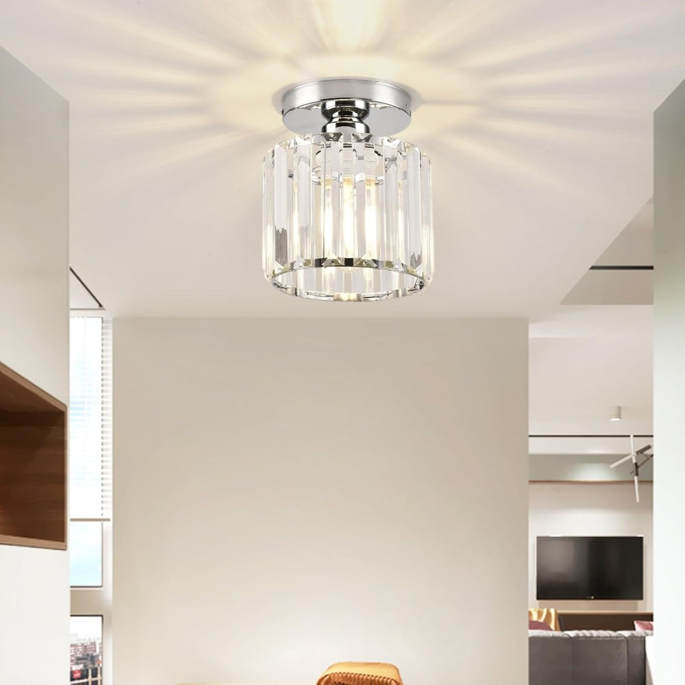 Plafondlamp Zwart met Kristallen Kap - Modern Design voor Hal en Woonkamer