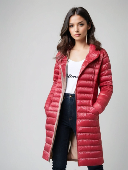 Dames Lange Pufferjas met Capuchon – Zwart, Waterafstotend, Ideaal voor Koude Dagen en Casual Outfits