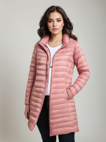 Dames Lange Pufferjas met Capuchon – Zwart, Waterafstotend, Ideaal voor Koude Dagen en Casual Outfits