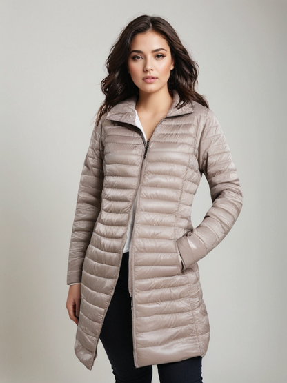 Dames Lange Pufferjas met Capuchon – Zwart, Waterafstotend, Ideaal voor Koude Dagen en Casual Outfits