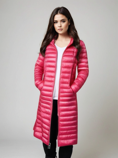 Dames Lange Pufferjas met Capuchon – Zwart, Waterafstotend, Ideaal voor Koude Dagen en Casual Outfits