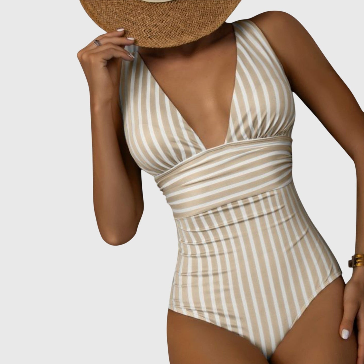Dames Getailleerd Badpak – V-hals, Geschikt voor Zomer en Strandgebruik