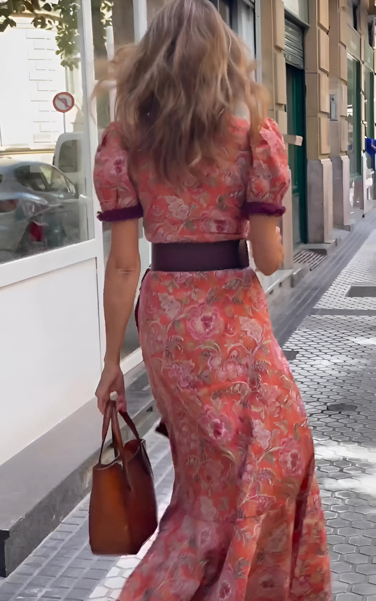 Dames Bloemenjurk Maxi met V-hals, Strikceintuur en Split