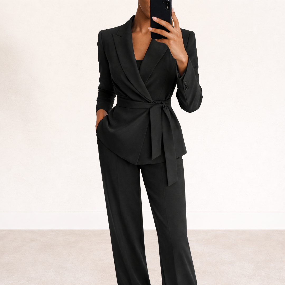 Dames Blazer Pak Set met Wide Leg Broek en Ceintuur