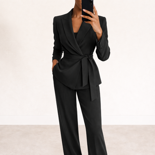 Dames Blazer Pak Set met Wide Leg Broek en Ceintuur
