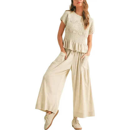 Dames Relaxed Fit Set – Met Smockdetails, Geschikt voor Casual en Dagelijks Gebruik