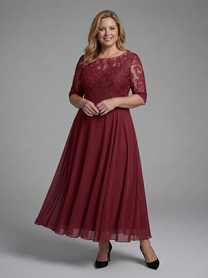 Dames Midi Jurk Kanten Bodice met Sheer Mouwen