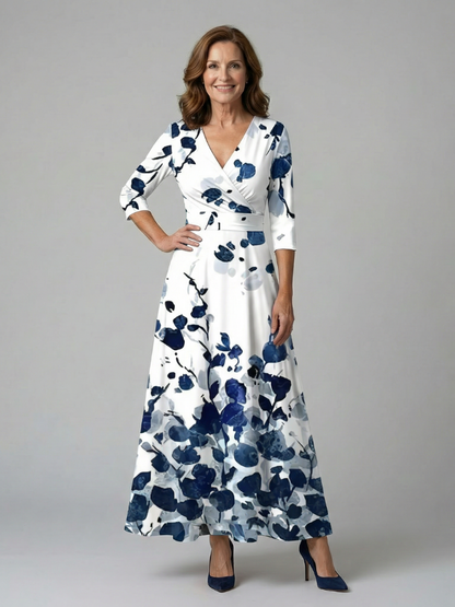 Dames Midi Jurk met Wikkelhals en Bloemenprint