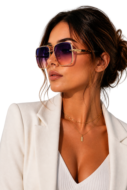 Dames Retro Aviator Zonnebril met Goudkleurig Montuur en UV400 Gradiëntglas