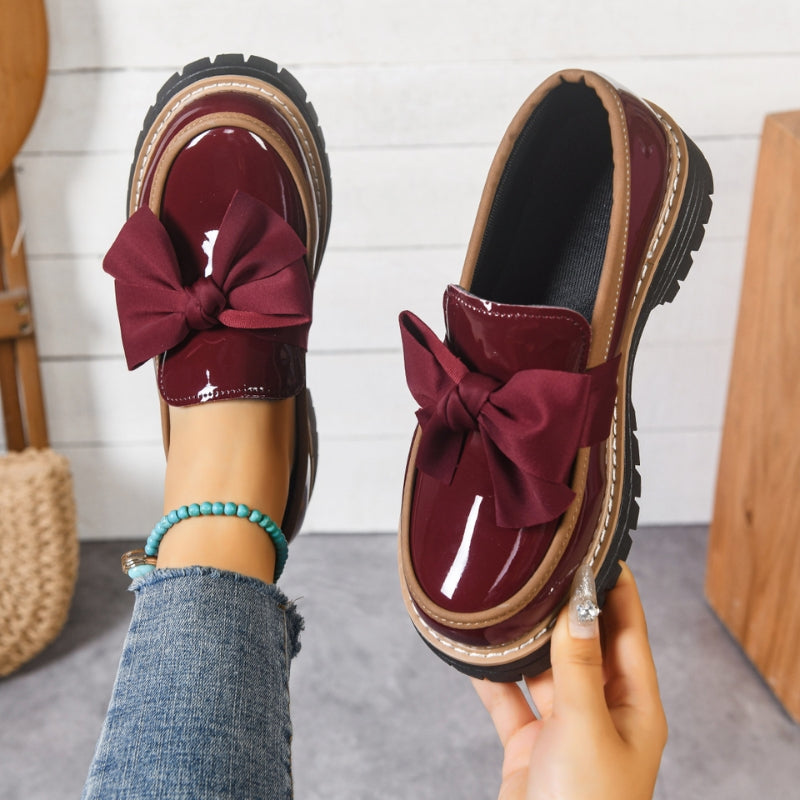 Dames Loafers met Strik - Lakleer Finish en Platformzool