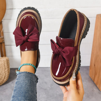 Dames Loafers met Strik - Lakleer Finish en Platformzool