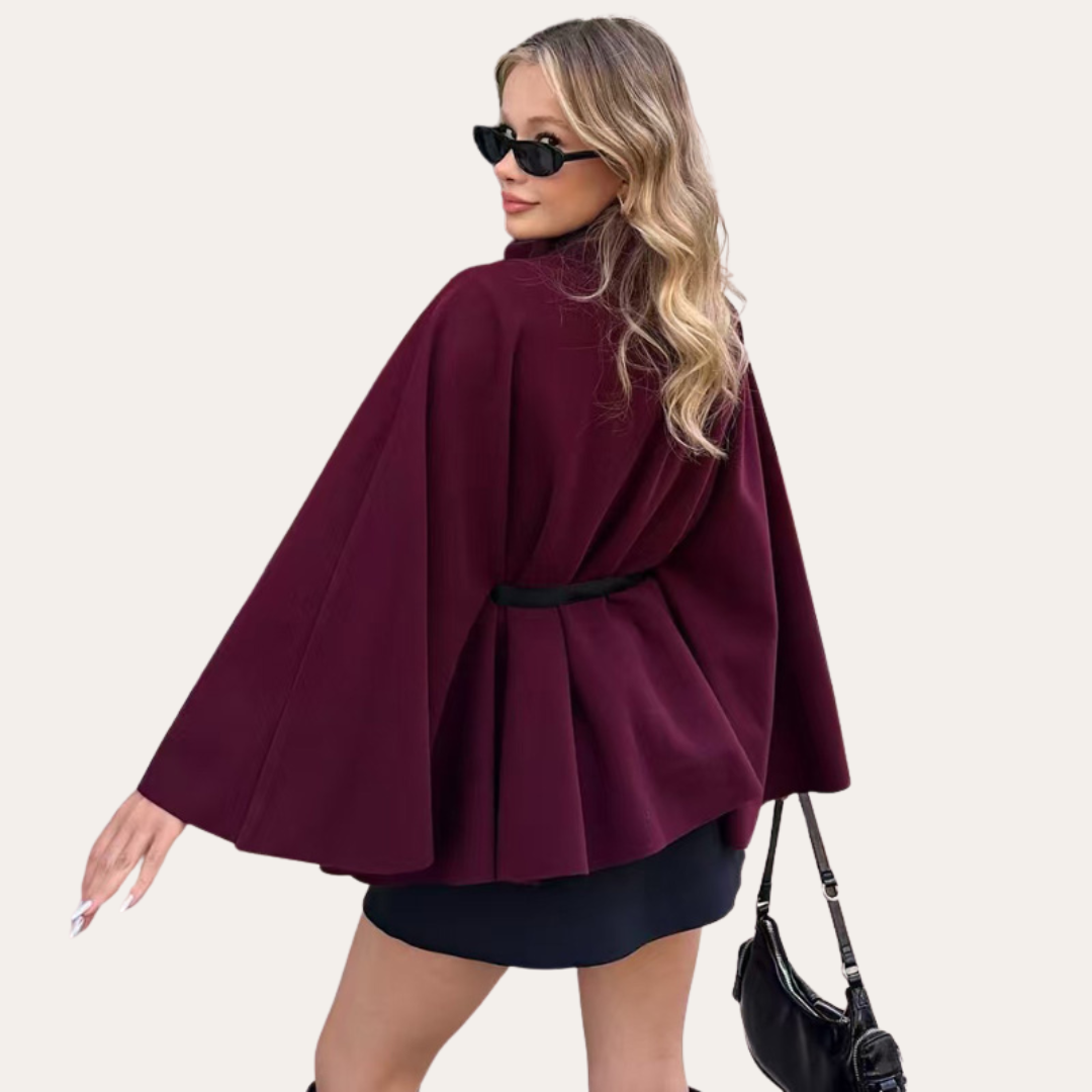Dames Oversized Wol Cape Mantel – Grijs, Warm en Elegant voor Herfst en Winter