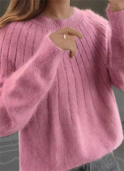 Dames Pluizige Gebreide Trui – Kasjmier, Herfst/Winter, Lange Mouw