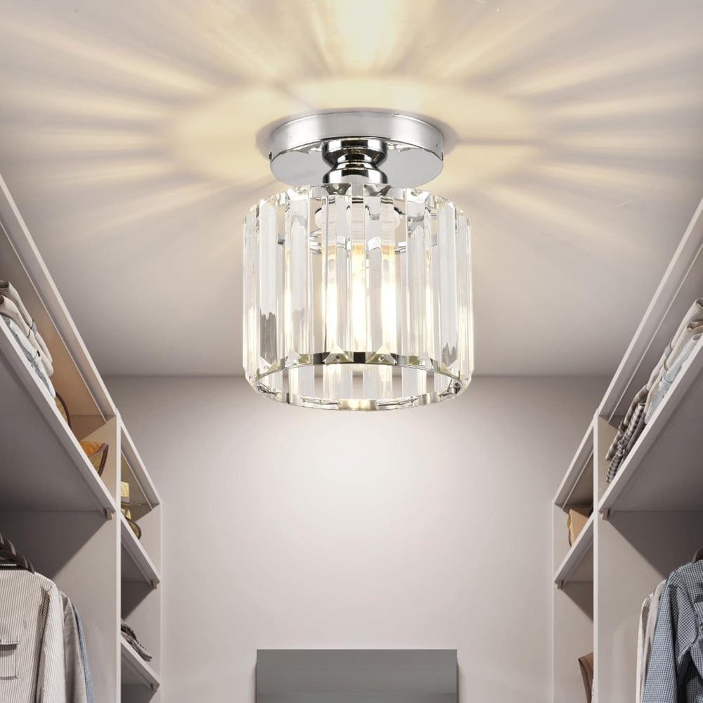 Plafondlamp Zwart met Kristallen Kap - Modern Design voor Hal en Woonkamer