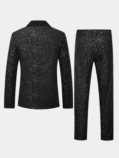 Heren Glitter Pak Colbert en Broek - Zwart