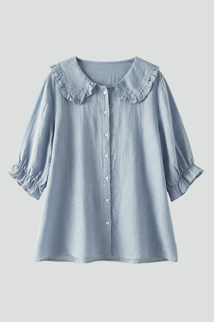 Dames Casual Blouse – Met Rimpel Kraag en Knopen, Geschikt voor Dagelijks Gebruik