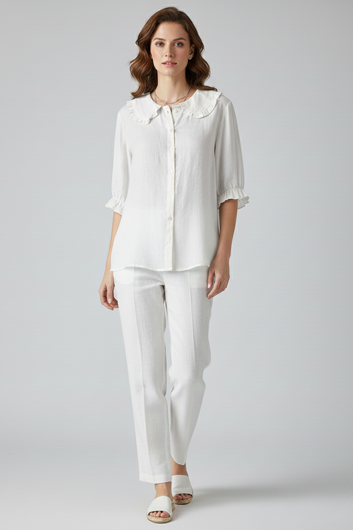 Dames Casual Blouse – Met Rimpel Kraag en Knopen, Geschikt voor Dagelijks Gebruik