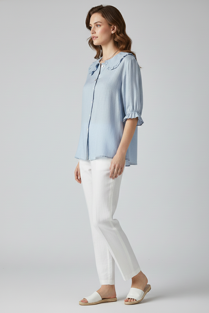 Dames Casual Blouse – Met Rimpel Kraag en Knopen, Geschikt voor Dagelijks Gebruik