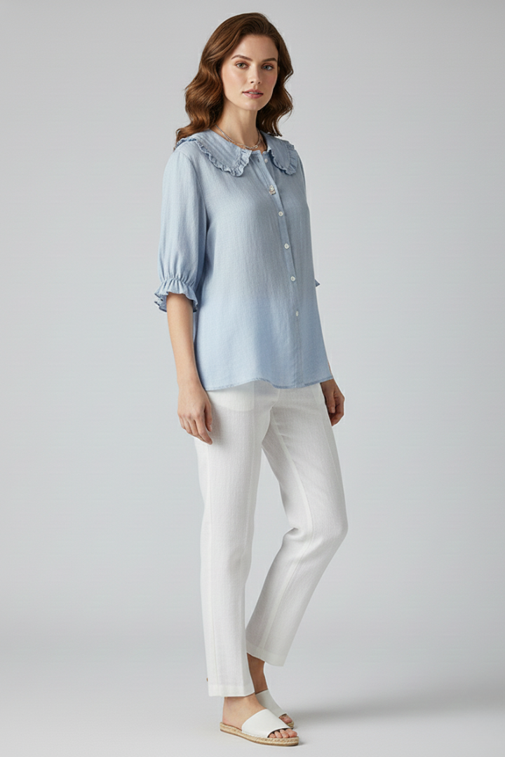 Dames Casual Blouse – Met Rimpel Kraag en Knopen, Geschikt voor Dagelijks Gebruik