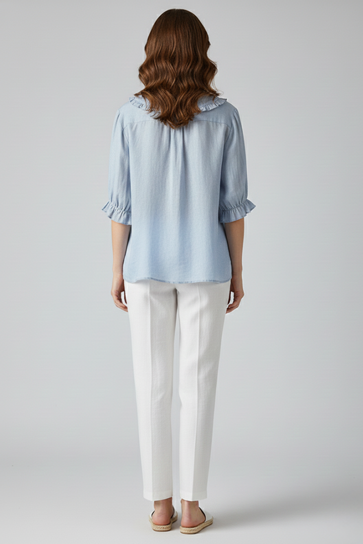 Dames Casual Blouse – Met Rimpel Kraag en Knopen, Geschikt voor Dagelijks Gebruik