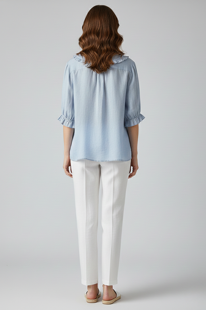 Dames Casual Blouse – Met Rimpel Kraag en Knopen, Geschikt voor Dagelijks Gebruik