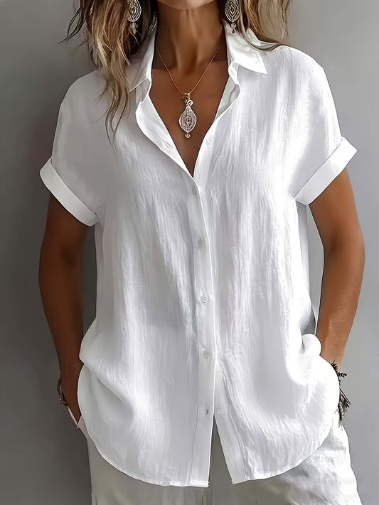 Dames Linnen Blouse met Korte Mouwen en Knoopsluiting