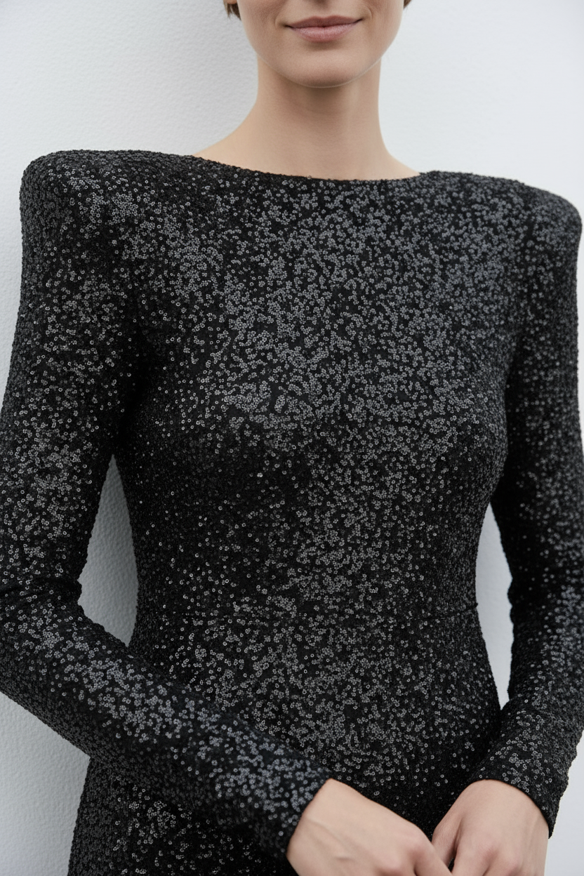 Dames Maxi Jurk – Pailletten, Open Rug, Avondkleding