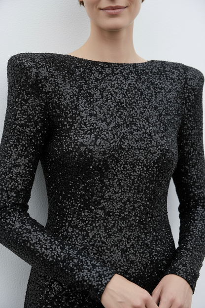 Dames Maxi Jurk – Pailletten, Open Rug, Avondkleding