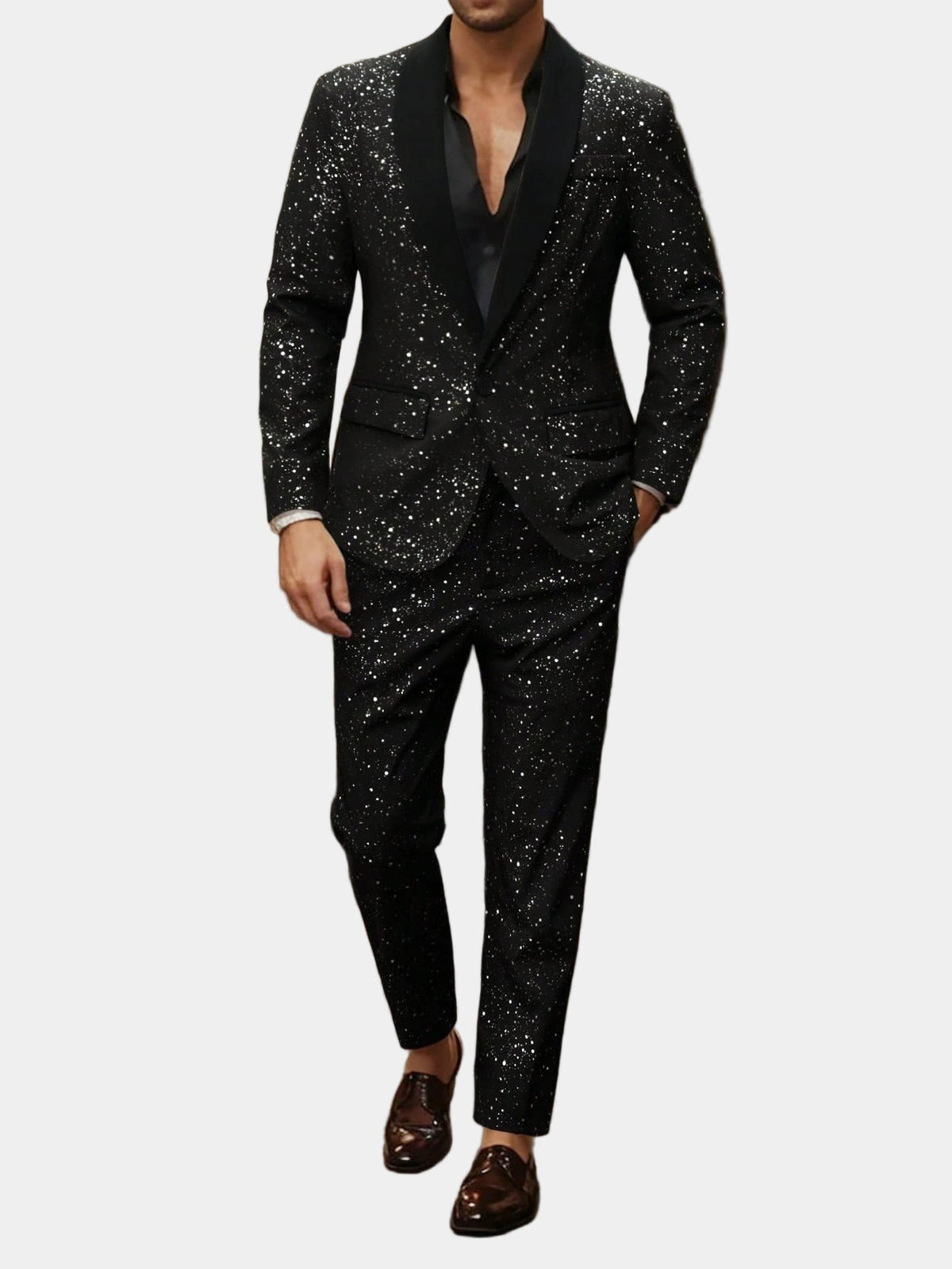 Heren Glitter Pak Colbert en Broek - Zwart