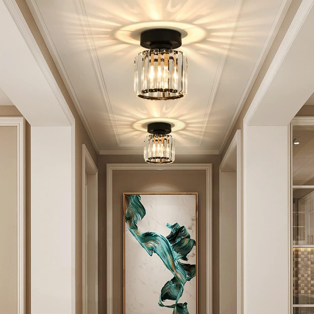 Plafondlamp Zwart met Kristallen Kap - Modern Design voor Hal en Woonkamer