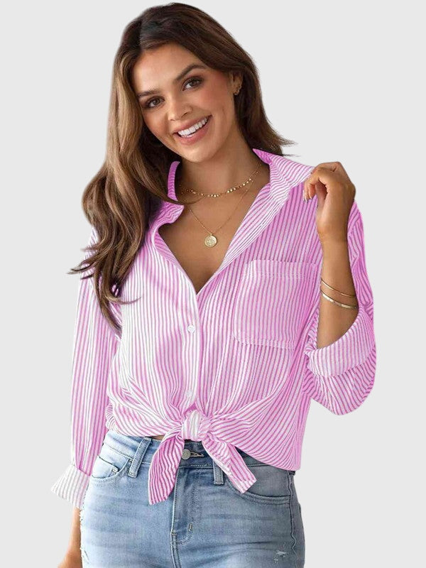 Dames Blouse Gestreept met Strik en Kraag