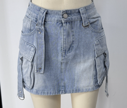 Dalina - A-lijn Denim Rok in Effen Kleur