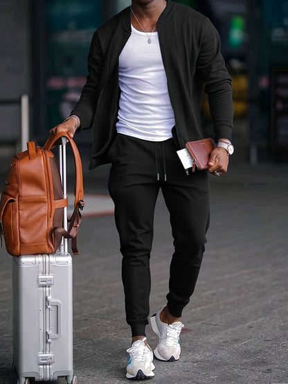 Heren Slim Fit Tracksuit Set – Met Rits en Elastische Taille, Geschikt voor Casual en Sportieve Activiteiten