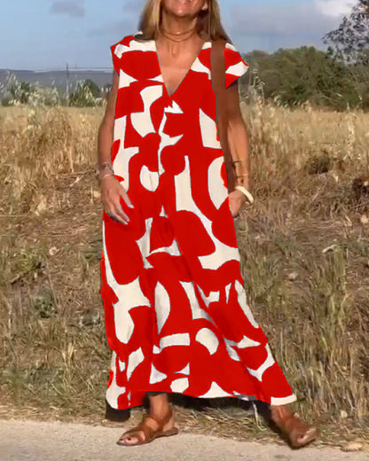 Sophie - V-hals Geprinte Maxi Jurk