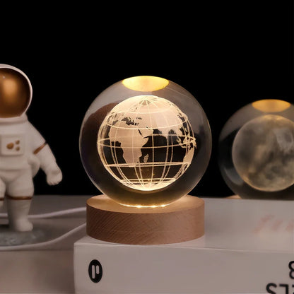 Lichtgevende Kristallen Bol met 3D Gravure Nachtlampje