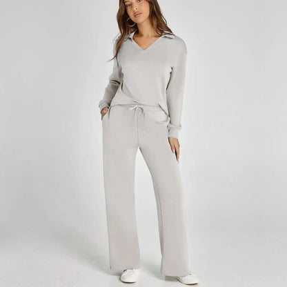 Dames Loungewear Set met V-halssweater en Wijde Comfybroek