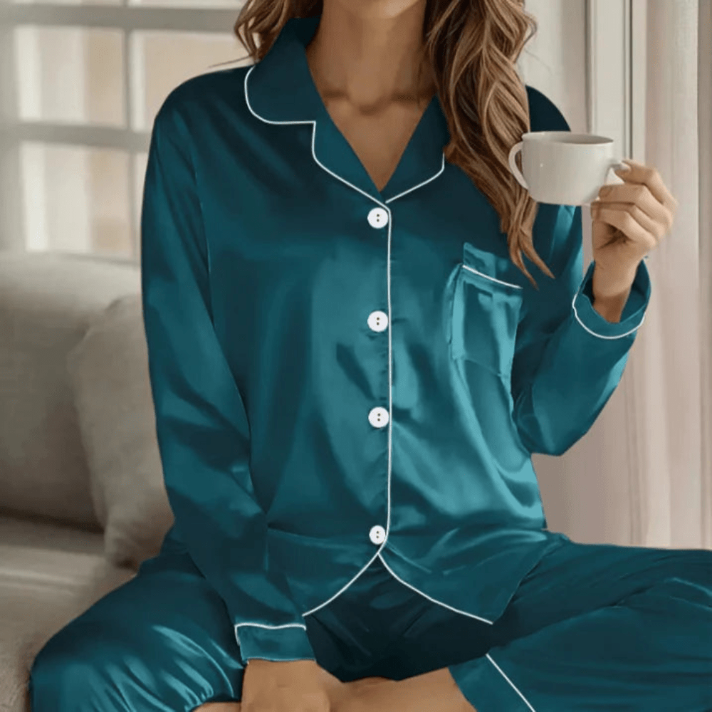 Dames Pyjama Set met Knopen - Loungewear Nachtkleding