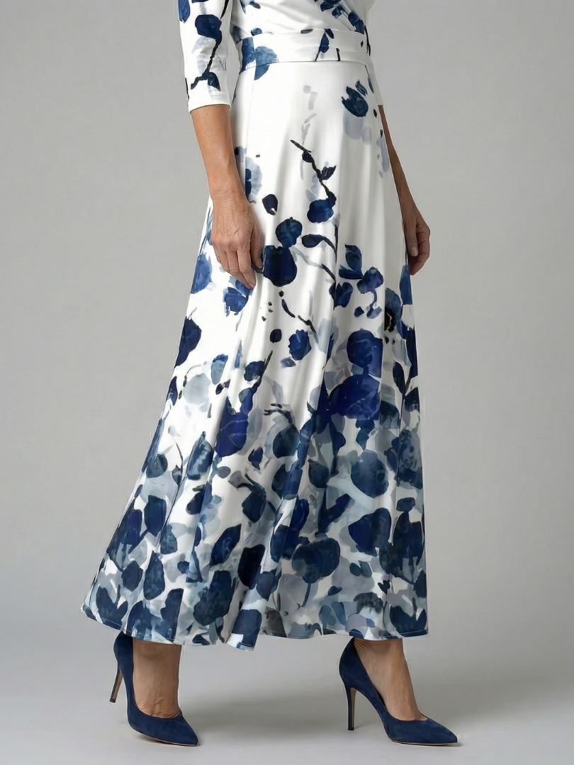 Dames Midi Jurk met Wikkelhals en Bloemenprint