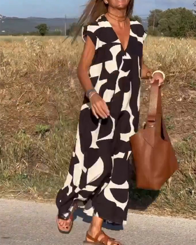 Sophie - V-hals Geprinte Maxi Jurk