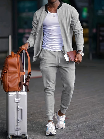 Heren Slim Fit Tracksuit Set – Met Rits en Elastische Taille, Geschikt voor Casual en Sportieve Activiteiten
