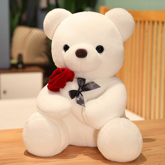 Lovely Hug Roses Teddy Bear Plush Pillow, Soft Stuffed Animal Doll