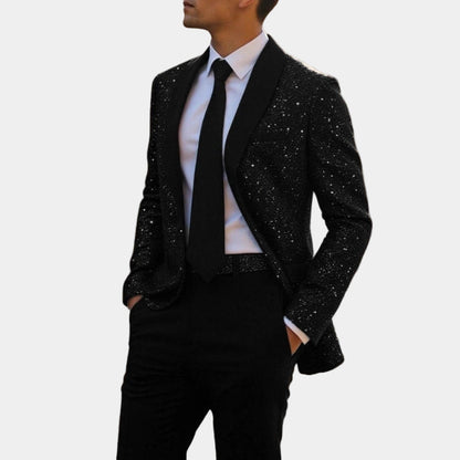 Heren Glitter Colbert met Satijnen Sjaalkraag