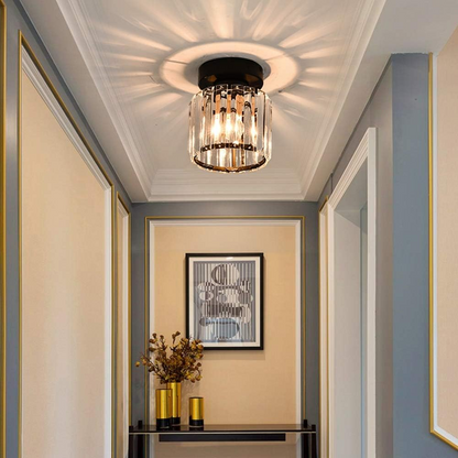 Plafondlamp Zwart met Kristallen Kap - Modern Design voor Hal en Woonkamer