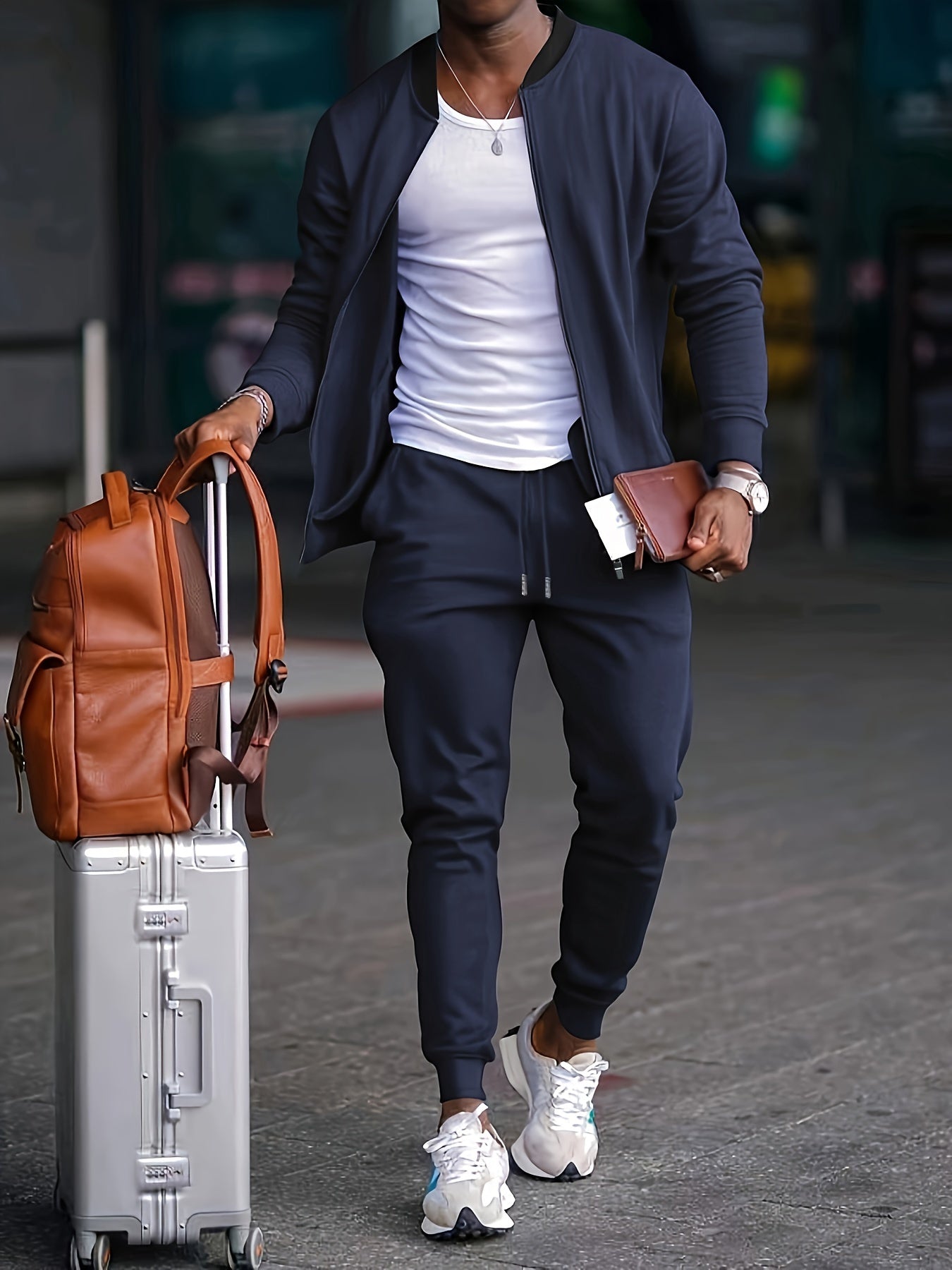 Heren Slim Fit Tracksuit Set – Met Rits en Elastische Taille, Geschikt voor Casual en Sportieve Activiteiten