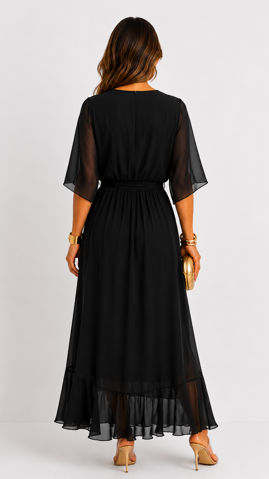Dames Galajurk Chiffon met Portefeuille-Silhouet